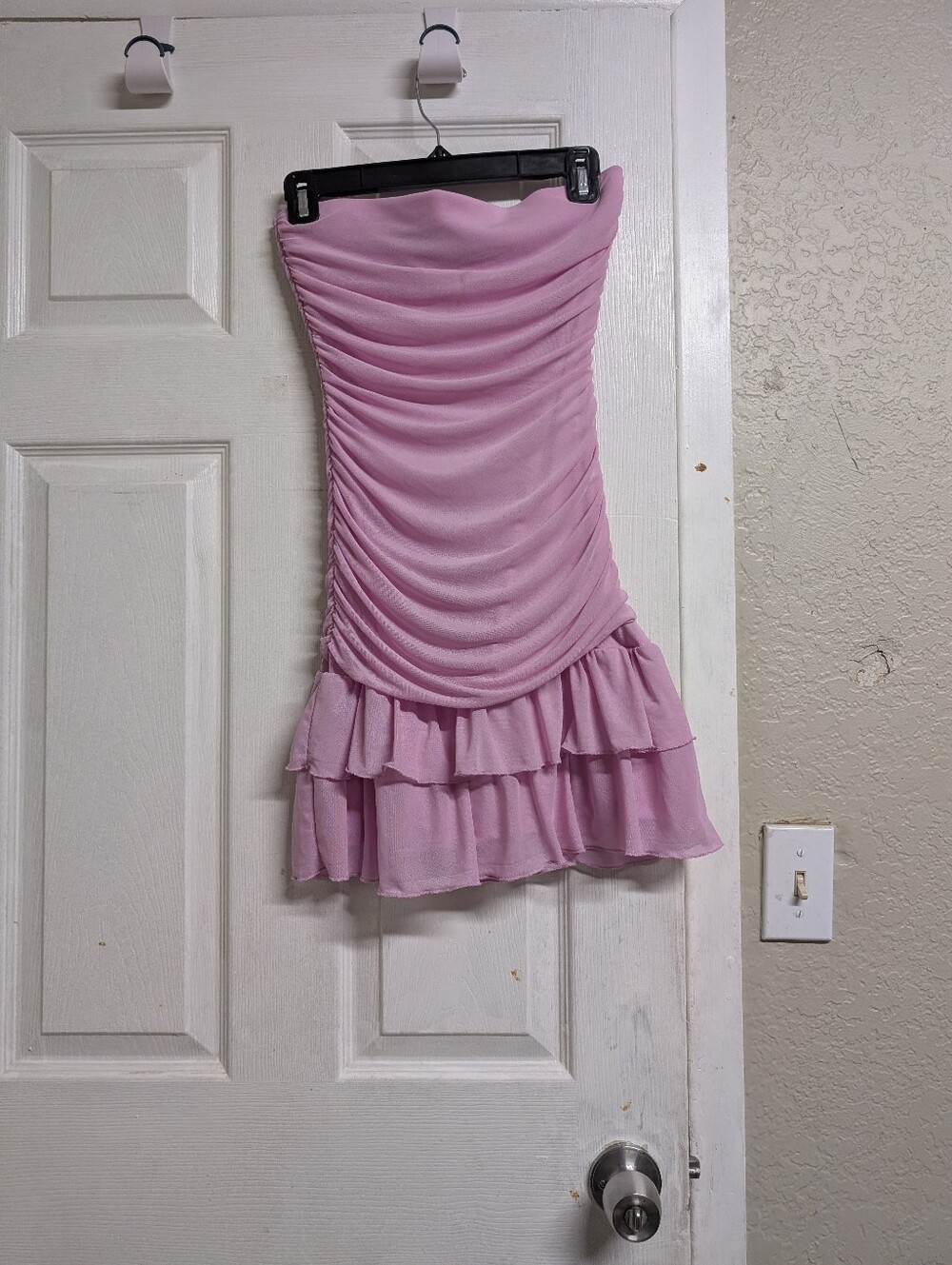 Pink Ruched Ruffle Mini Skirt